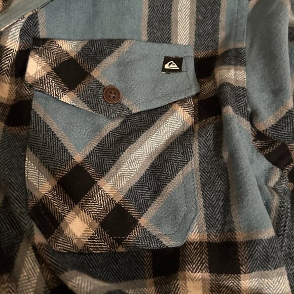 Quiksilver Men's Hooded Buttoned Flannel Shirt Size M Blue Plaid Y2K Grunge NEW - Picture 7 of 13